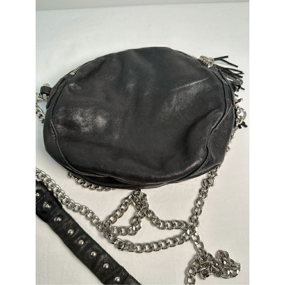 Pour la Victoire black leather round crossbody silver studded chain strap M-1162 - Picture 11 of 13